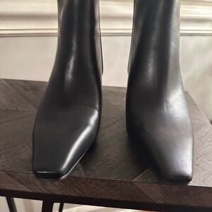 INC International Concepts Women's Black Square-Toe Leather Heeled Boots